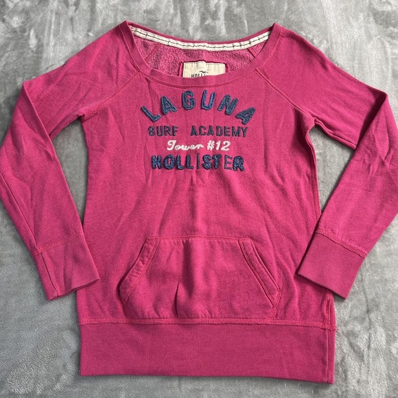 Hollister Tops - Hollister Sweatshirt Womens L Pink Laguna Surf Academy Scoop Neck Fleece Y2K